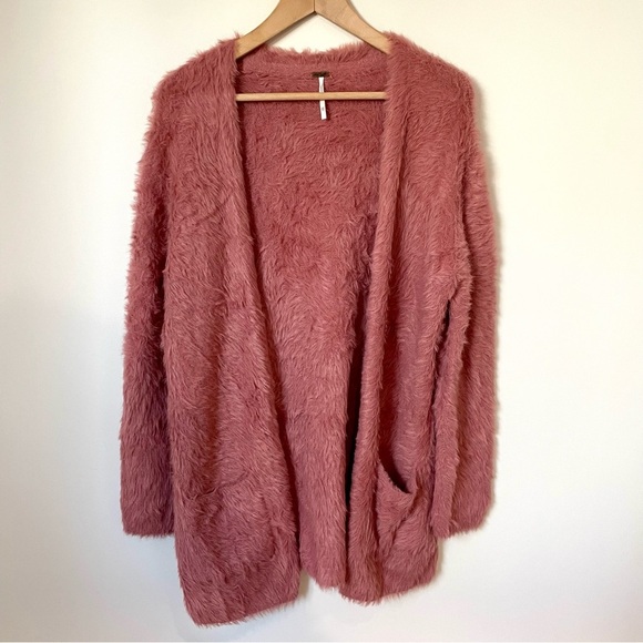 Free People Fuzzy Faux Fur Open Cardigan Dusty Pink Size Extra Small - Picture 4 of 9